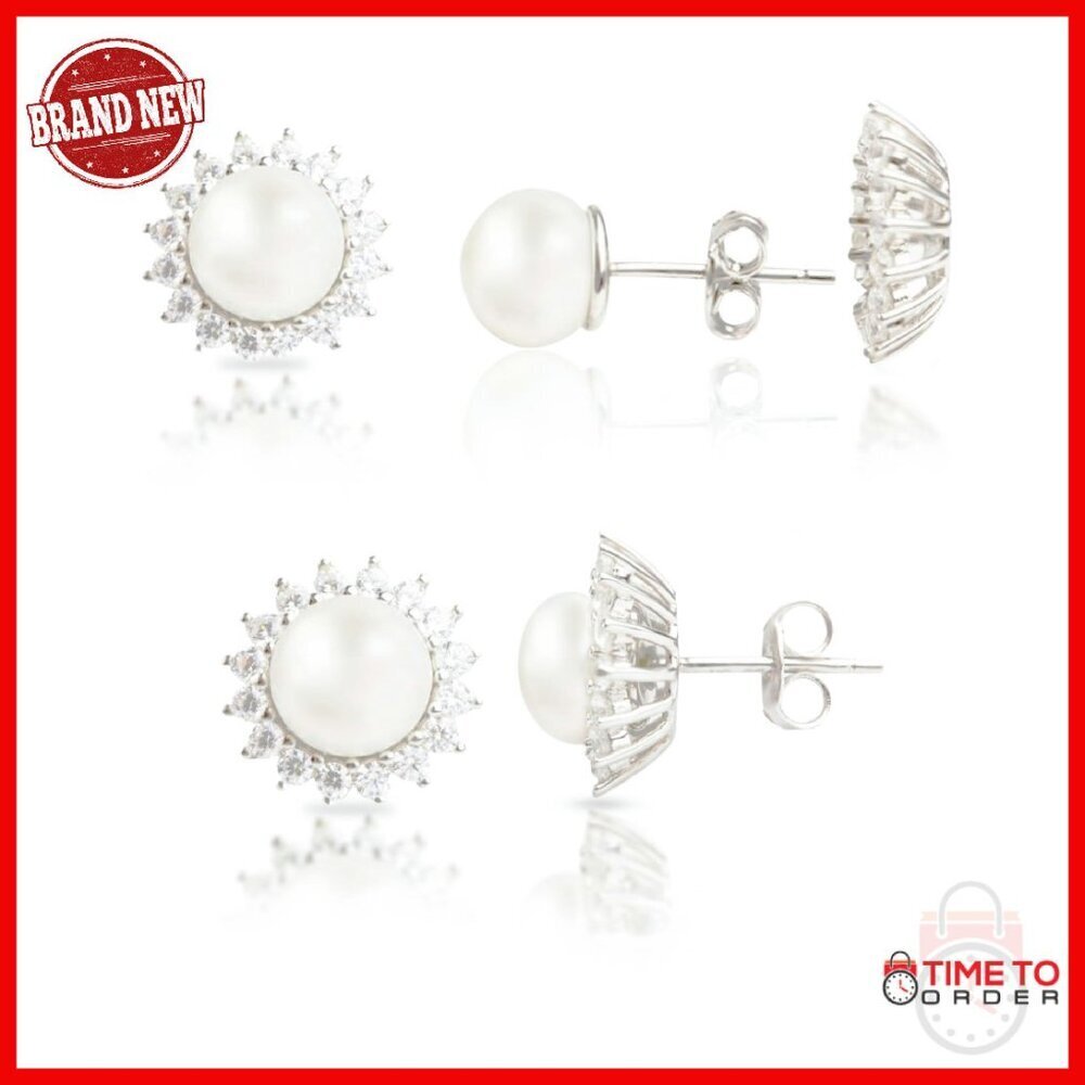 Sterling Silver Freshwater Pearl Stud Earrings with Removable Crown